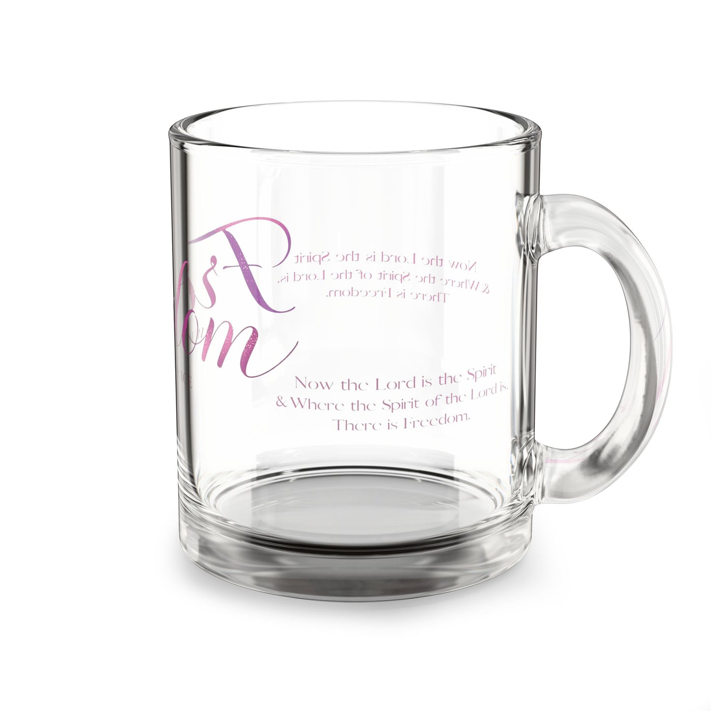 Freedom Wrapped in Grace Glass Mug — 10oz Inspirational Script Coffee Cup