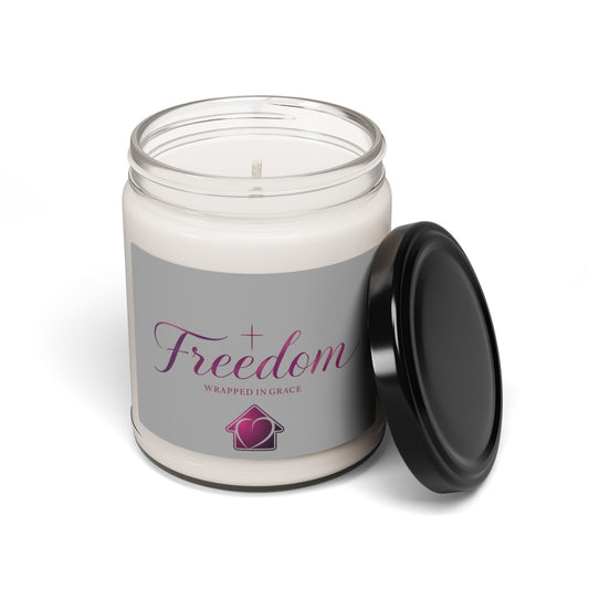 Christmas Freedom Soy Candle — "Freedom Wrapped in Grace" 9oz Scented Jar (Inspirational Christian Gift)