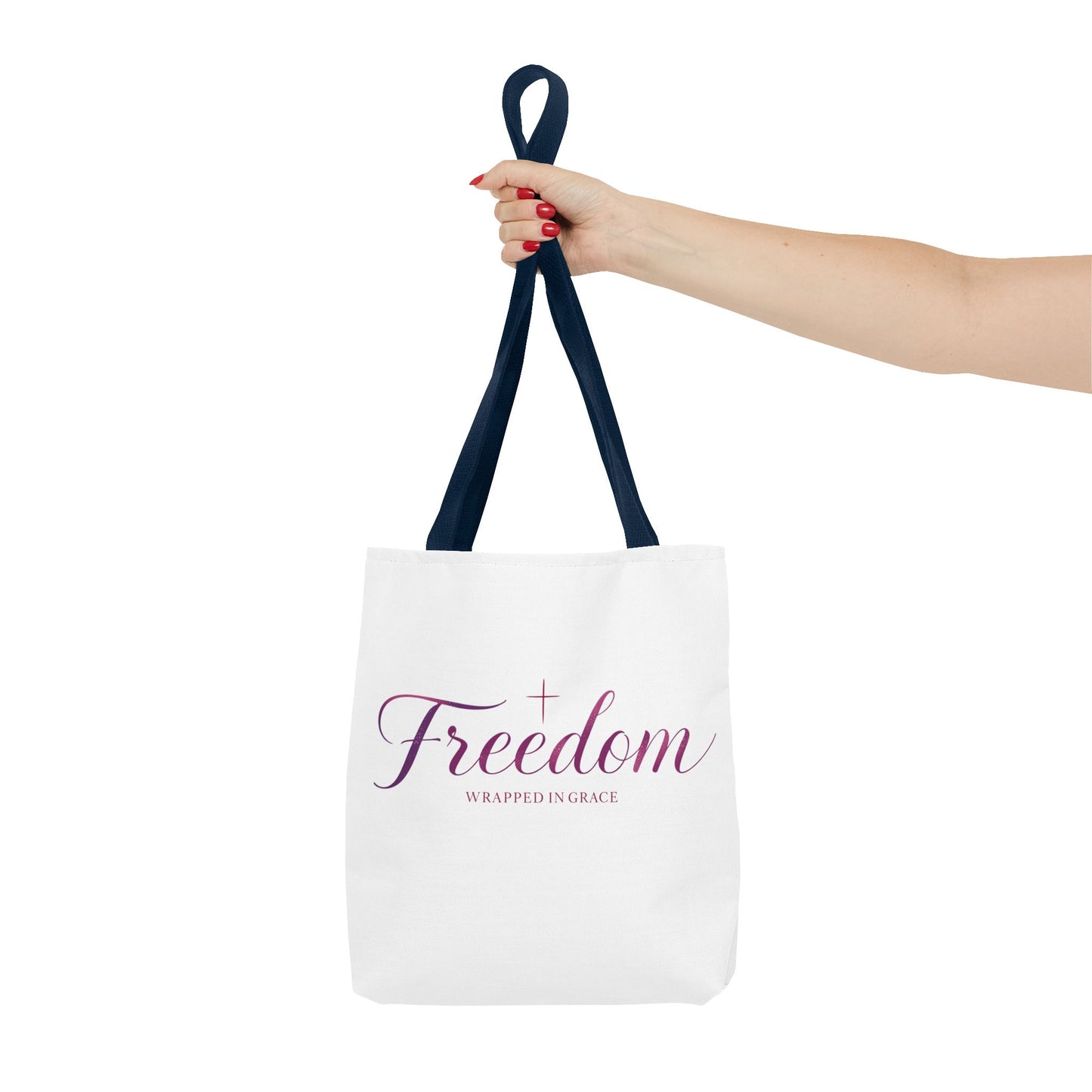 Freedom Tote Bag — "Freedom Wrapped in Grace" Inspirational Christian Canvas Tote