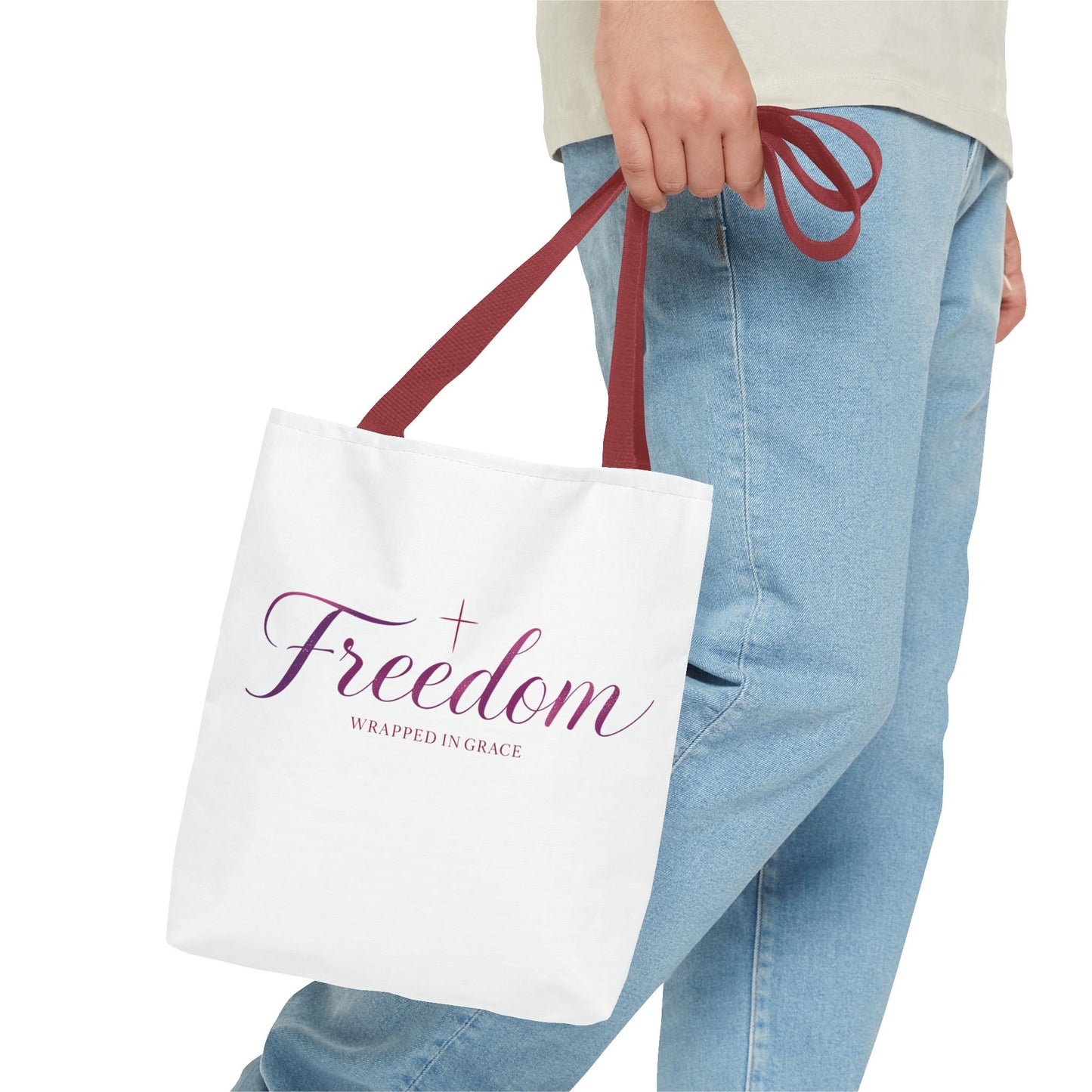 Freedom Tote Bag — "Freedom Wrapped in Grace" Inspirational Christian Canvas Tote