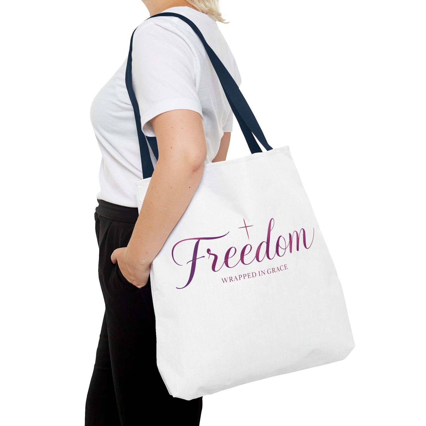 Freedom Tote Bag — "Freedom Wrapped in Grace" Inspirational Christian Canvas Tote