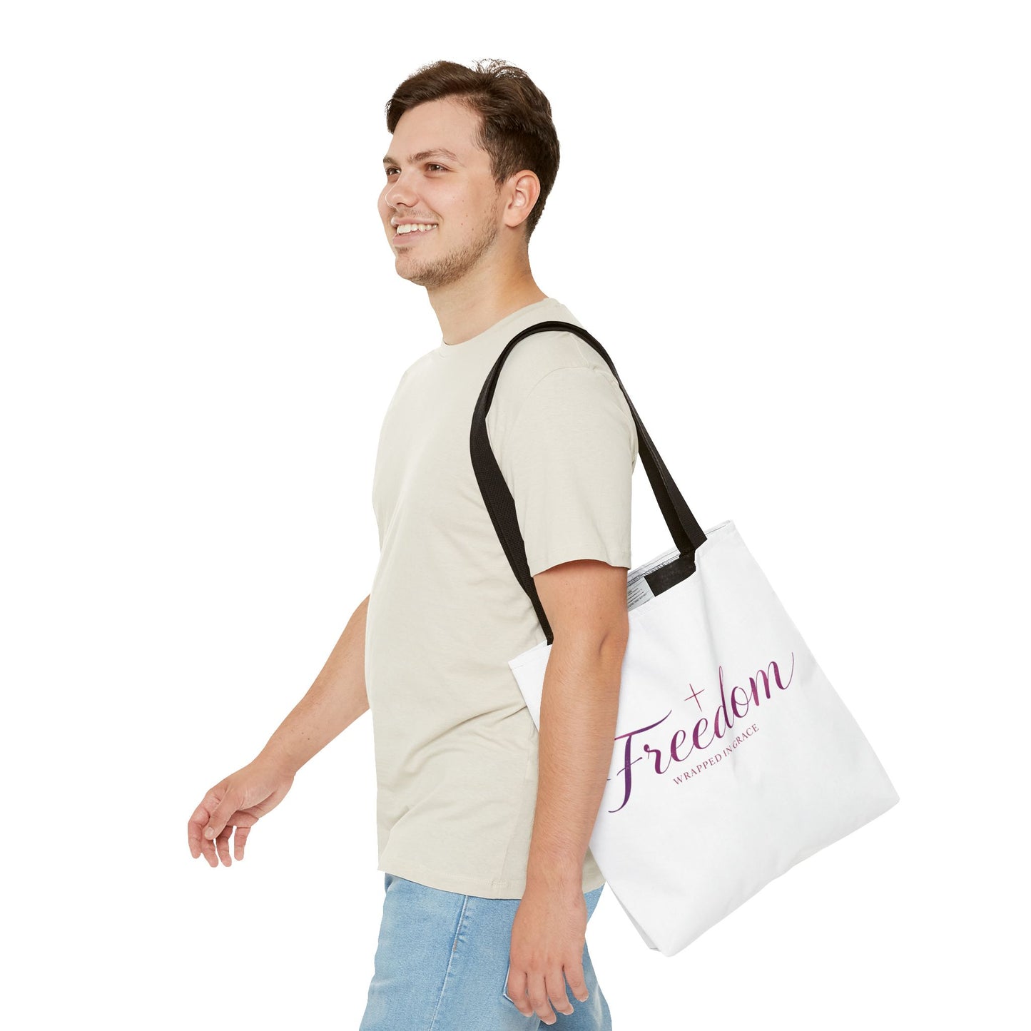 Freedom Tote Bag — "Freedom Wrapped in Grace" Inspirational Christian Canvas Tote