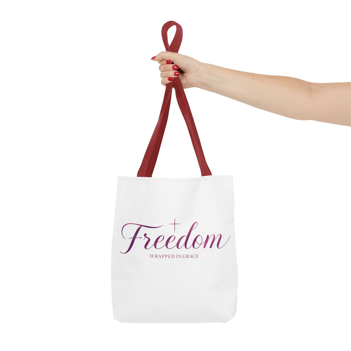 Freedom Tote Bag — "Freedom Wrapped in Grace" Inspirational Christian Canvas Tote