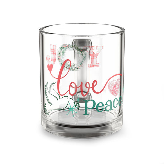 Glass Mug - Joy Love Peace Holiday Glass Coffee Mug (10 oz)