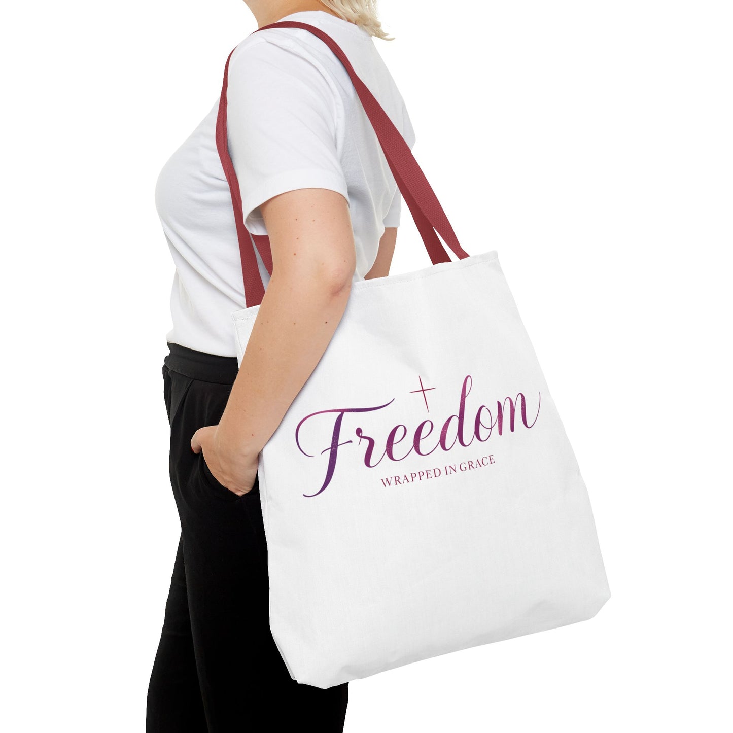 Freedom Tote Bag — "Freedom Wrapped in Grace" Inspirational Christian Canvas Tote