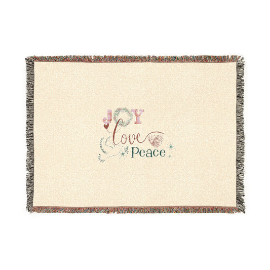 Christmas Woven Blanket — Joy Love Peace Pastel Vintage Throw