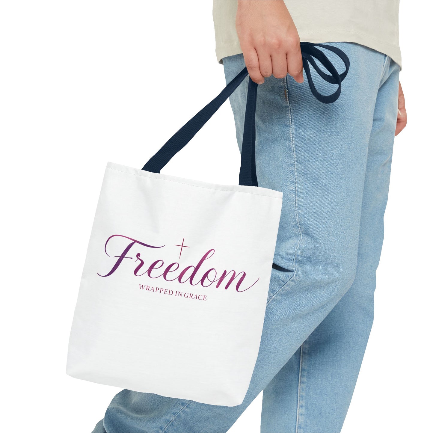 Freedom Tote Bag — "Freedom Wrapped in Grace" Inspirational Christian Canvas Tote