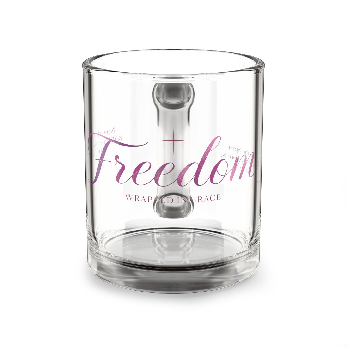 Freedom Wrapped in Grace Glass Mug — 10oz Inspirational Script Coffee Cup