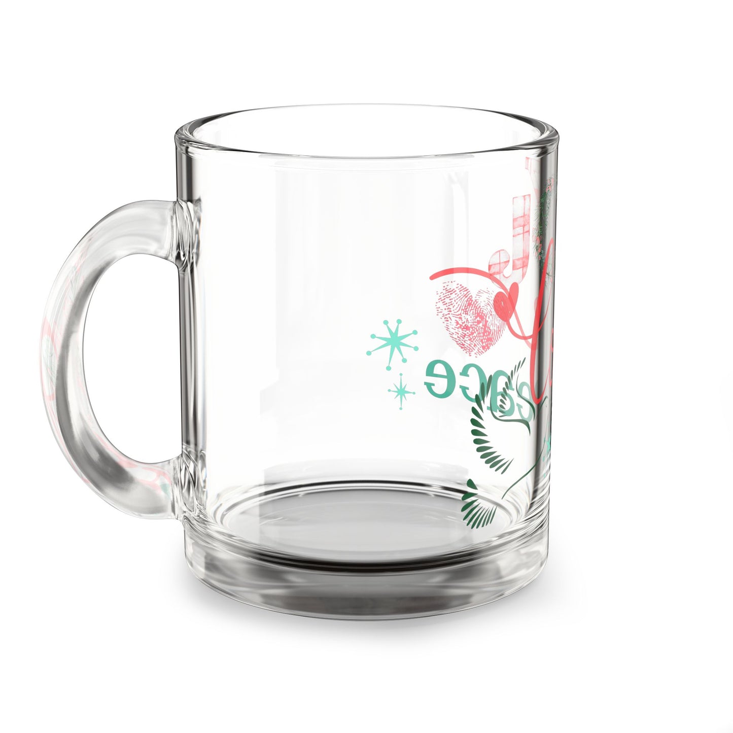 Glass Mug - Joy Love Peace Holiday Glass Coffee Mug (10 oz)