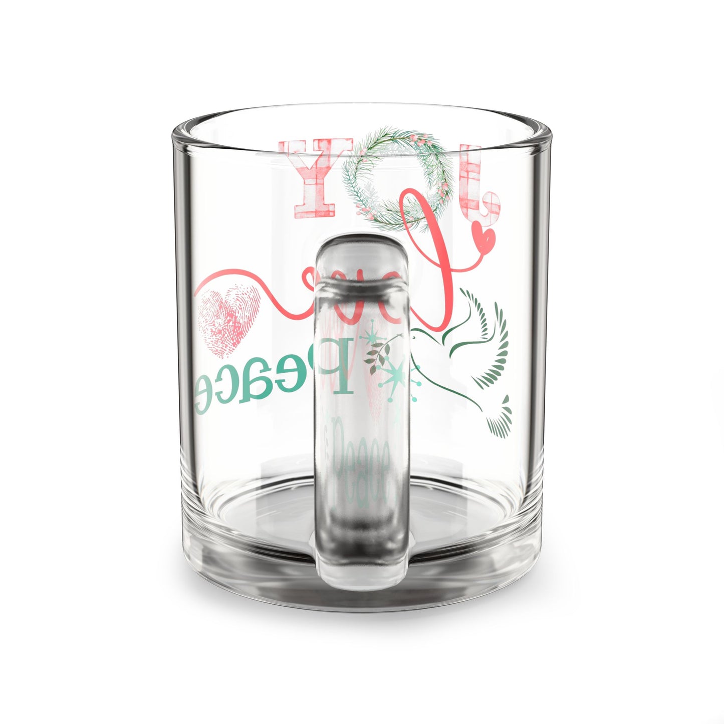 Glass Mug - Joy Love Peace Holiday Glass Coffee Mug (10 oz)