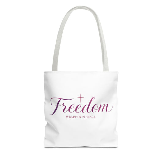 Freedom Tote Bag — "Freedom Wrapped in Grace" Inspirational Christian Canvas Tote