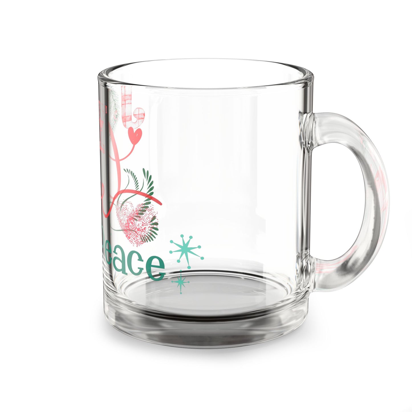 Glass Mug - Joy Love Peace Holiday Glass Coffee Mug (10 oz)