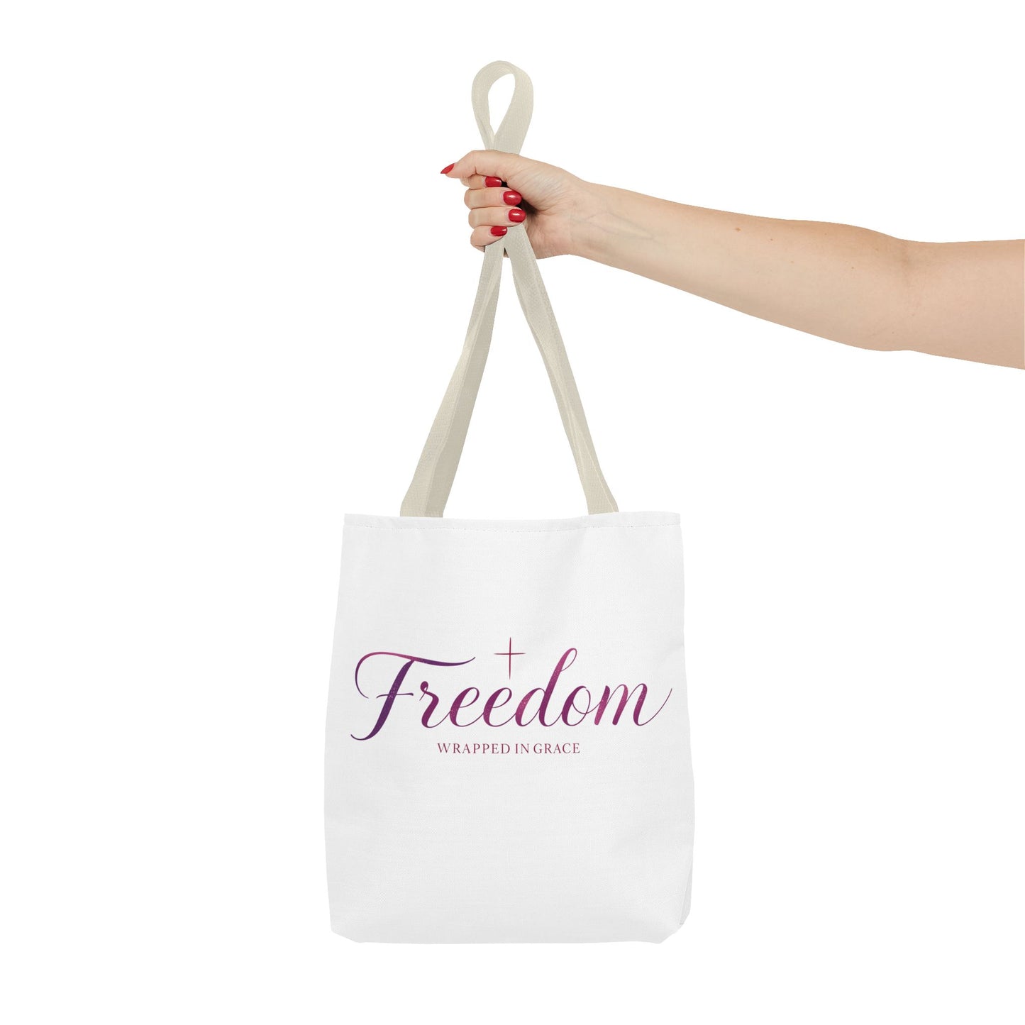Freedom Tote Bag — "Freedom Wrapped in Grace" Inspirational Christian Canvas Tote