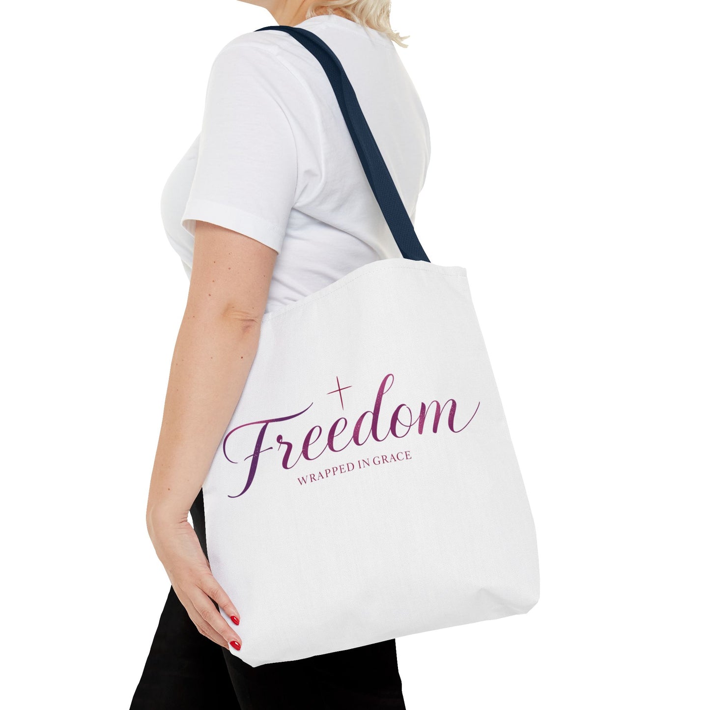 Freedom Tote Bag — "Freedom Wrapped in Grace" Inspirational Christian Canvas Tote
