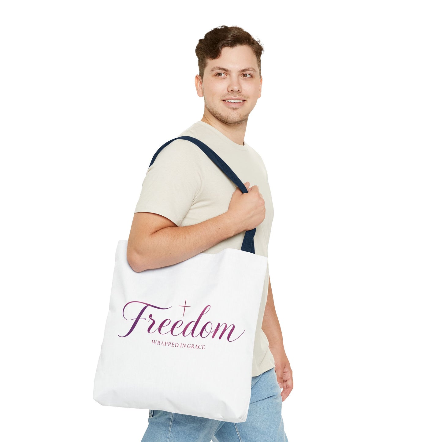 Freedom Tote Bag — "Freedom Wrapped in Grace" Inspirational Christian Canvas Tote