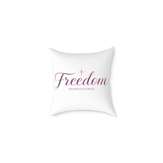 Freedom Wrapped in Grace Square Pillow — Inspirational Christian Decor