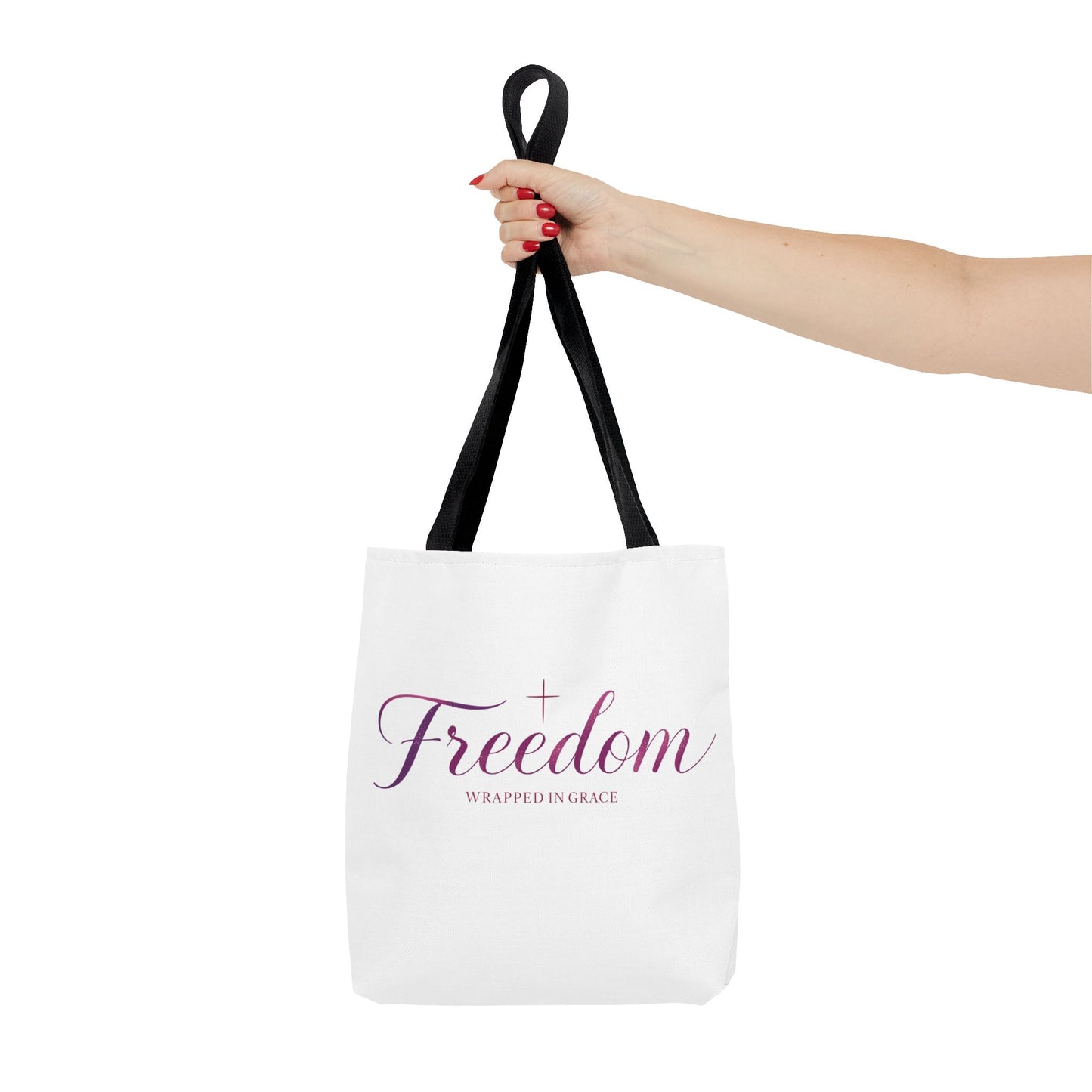 Freedom Tote Bag — "Freedom Wrapped in Grace" Inspirational Christian Canvas Tote