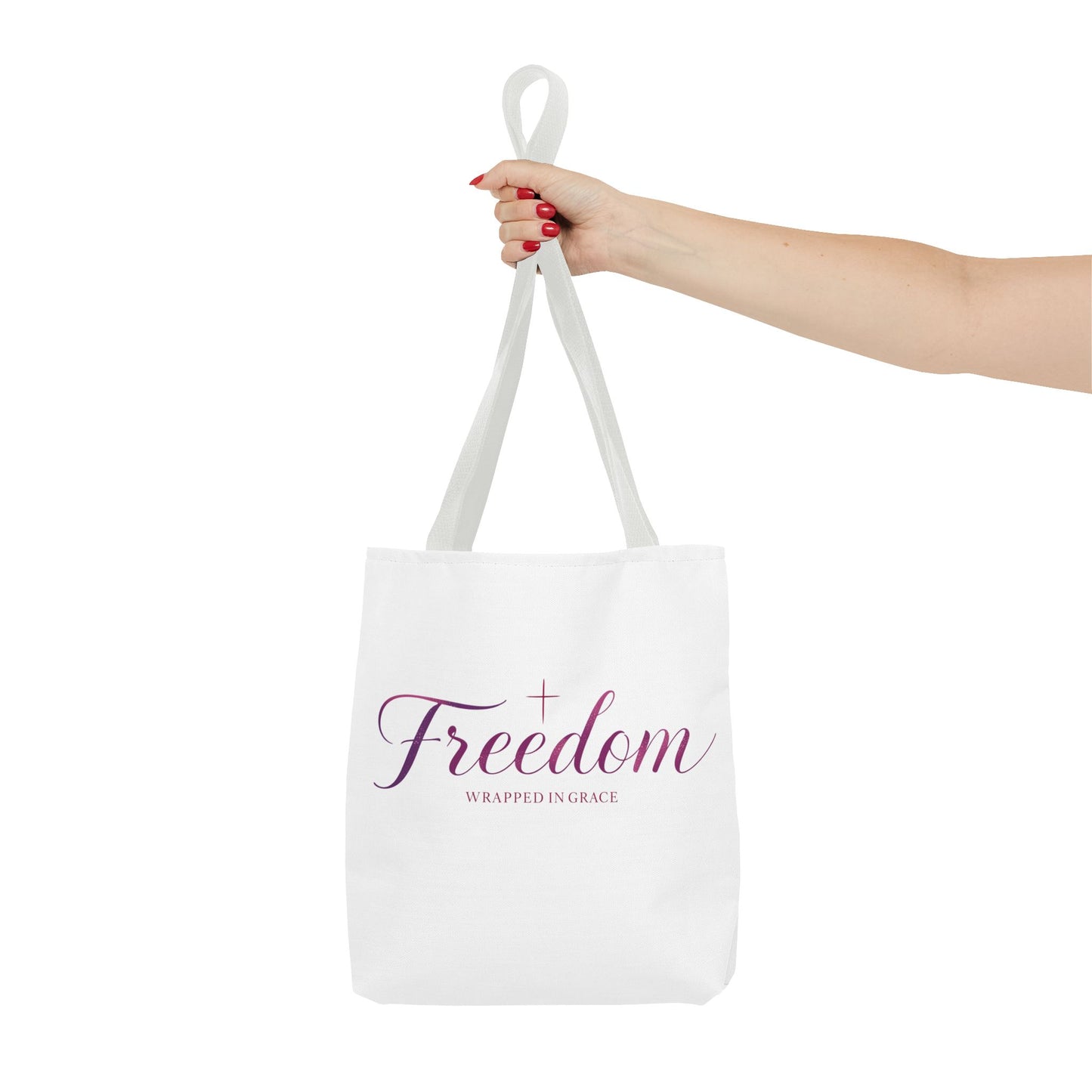 Freedom Tote Bag — "Freedom Wrapped in Grace" Inspirational Christian Canvas Tote