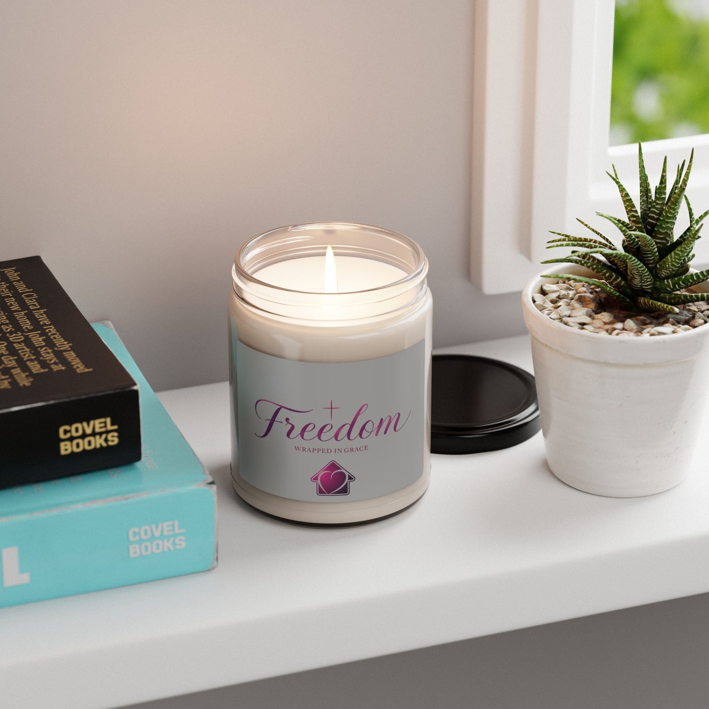 Christmas Freedom Soy Candle — "Freedom Wrapped in Grace" 9oz Scented Jar (Inspirational Christian Gift)