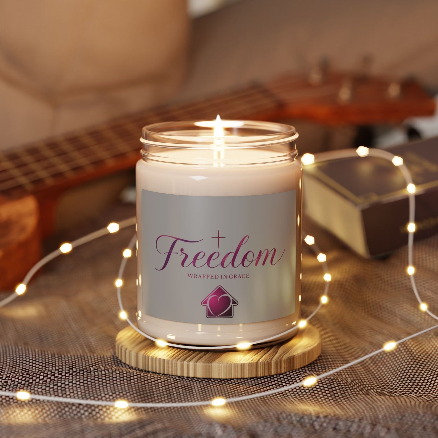 Christmas Freedom Soy Candle — "Freedom Wrapped in Grace" 9oz Scented Jar (Inspirational Christian Gift)
