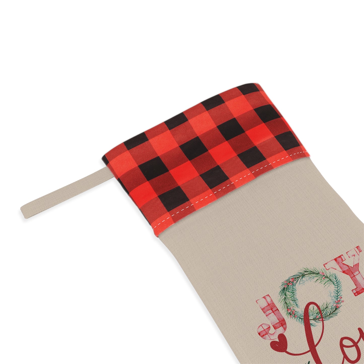 Buffalo Plaid Christmas Stocking — 'Joy Love Peace' Holiday Stocking